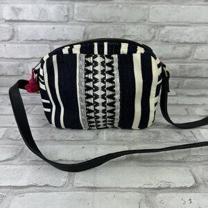 Mercado Global Purse Black White Stripes and Zig Zag Adjustable Strap